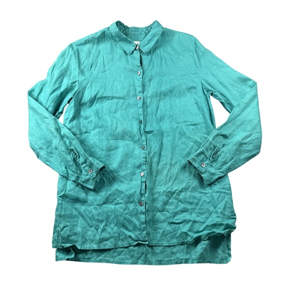 J. Jill Tops - J Jill Love Linen Top Womens M Green Essential Shirt Button Up Coastal Resort